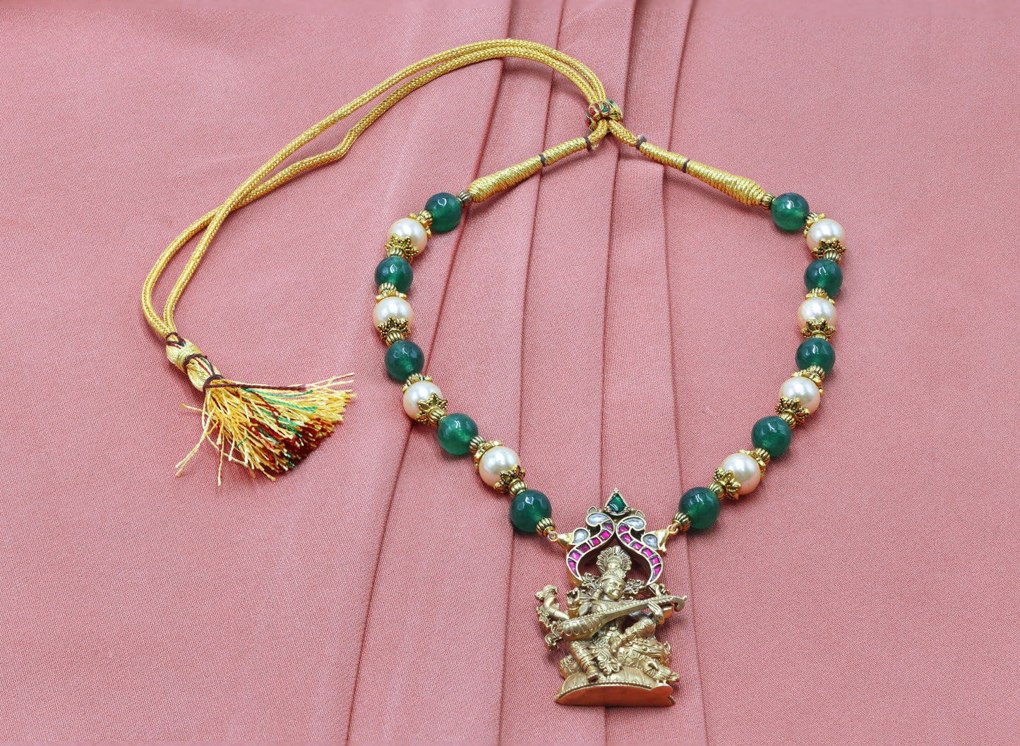 Divine Saraswati Mata Gold Polish Pendant Mala