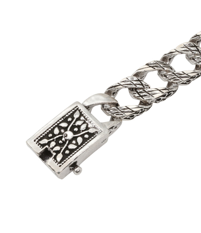 Oxidized Sterling Silver Intricate Curb Chain Bracelet for men