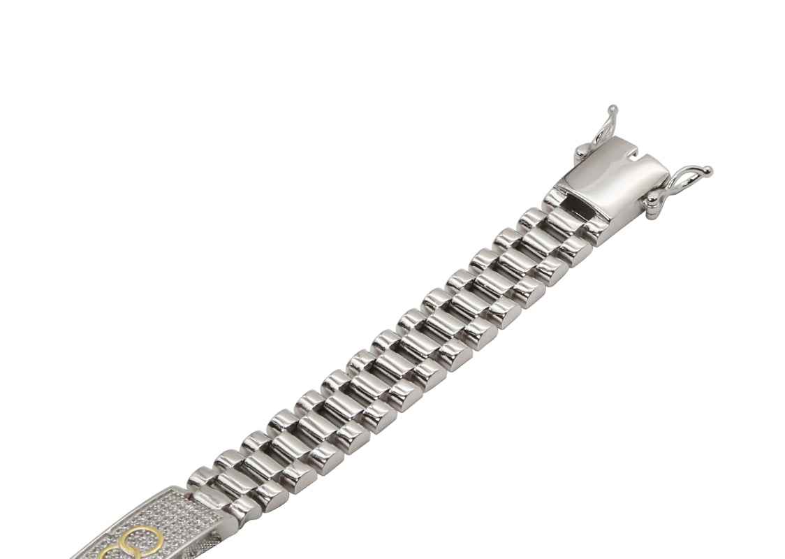 Geometric CZ Accent Silver Link Bracelet