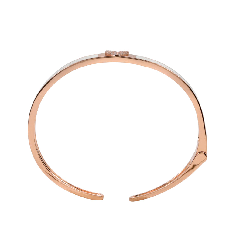 Elegant Rose-Plated CZ Accent Bangle with Pink Enamel