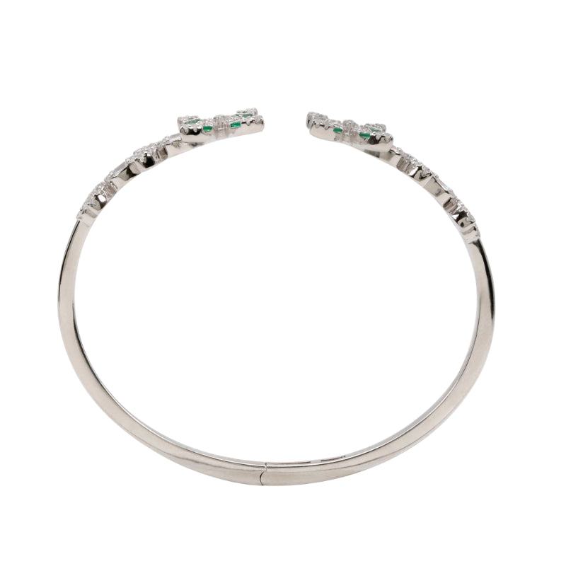 92.5 Hallmark Silver Cubic Zirconia and Green Stone Floral Bracelet