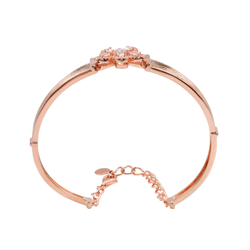 92.5 Hallmark Rose Polished Silver Floral Cubic Zirconia Bracelet