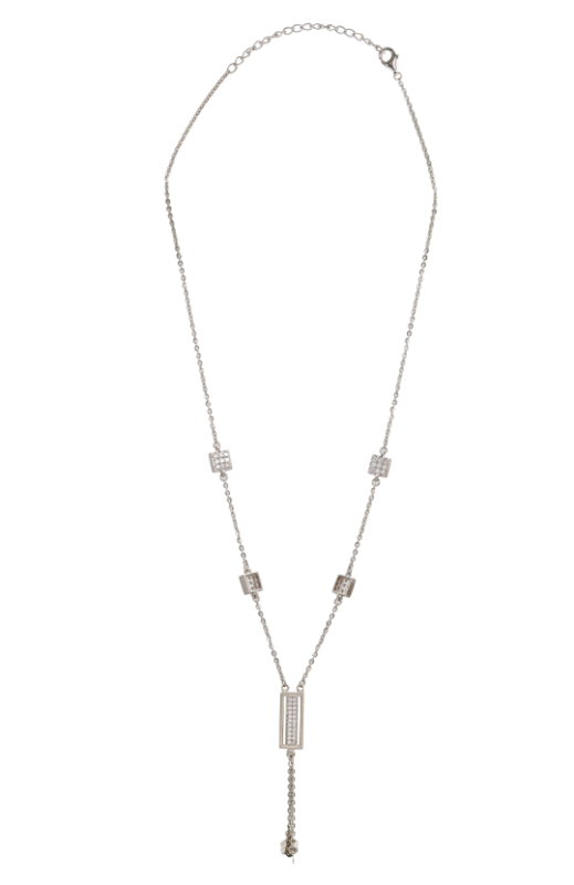 Silver CZ Bar Drop Station Chain pendant