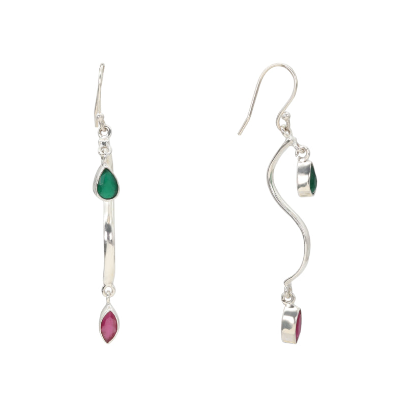 Veridian Flame Silver Drop Earrings
