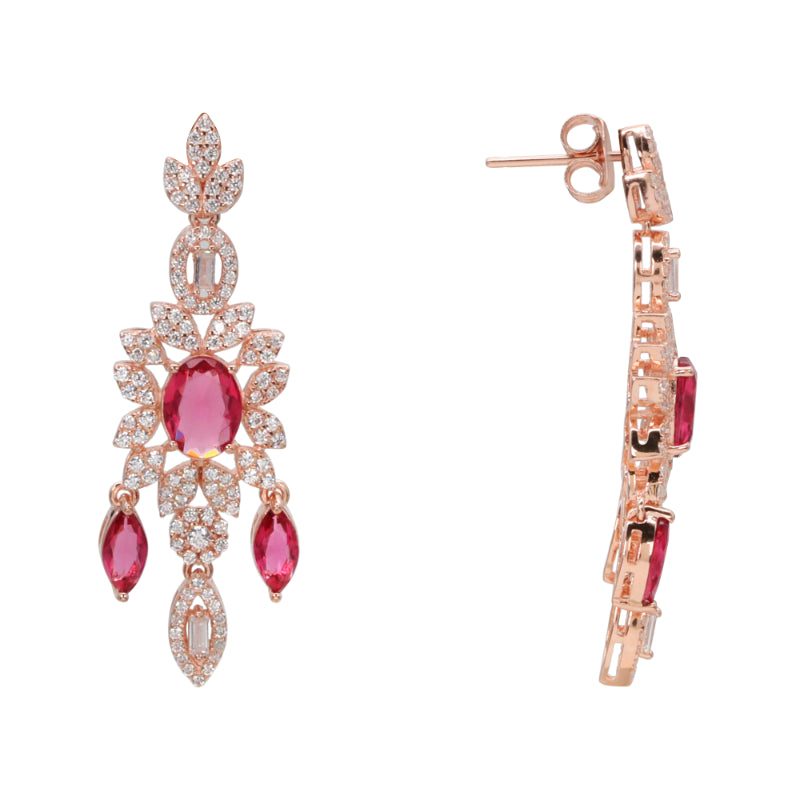 Elegant Rose Plated Sterling Silver Chandelier Earrings
