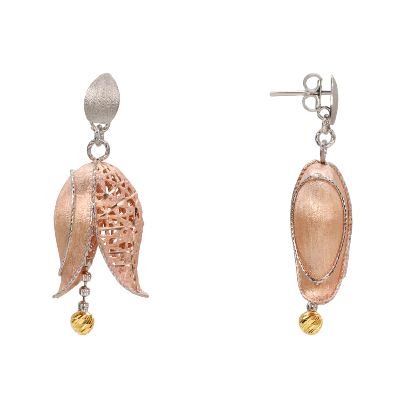 Rose Plated and White Sterling Silver Filigree Drop Earrings