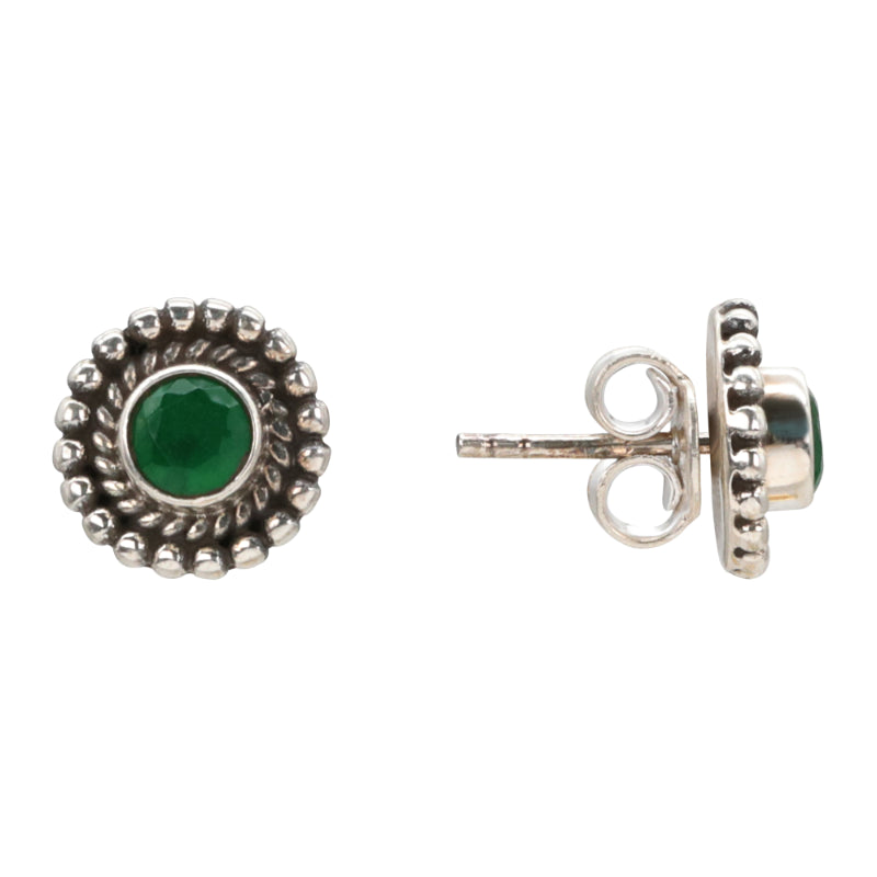 Emerald Glimmer Antique Silver Stud Earrings