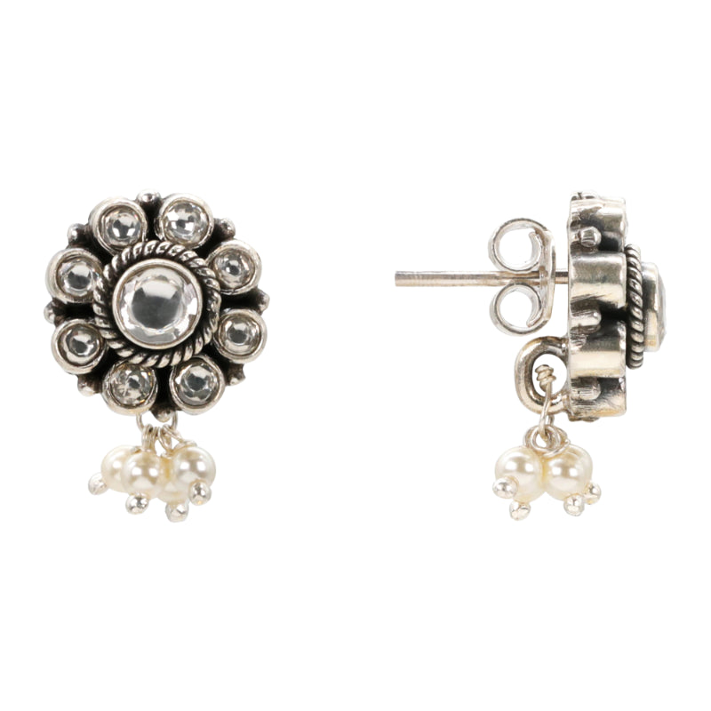 Vintage Bloom Silver Stud Earrings