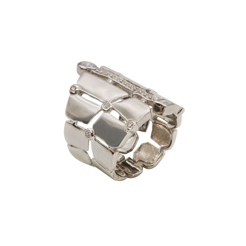Silver & CZ Modern Cuff Band Ring