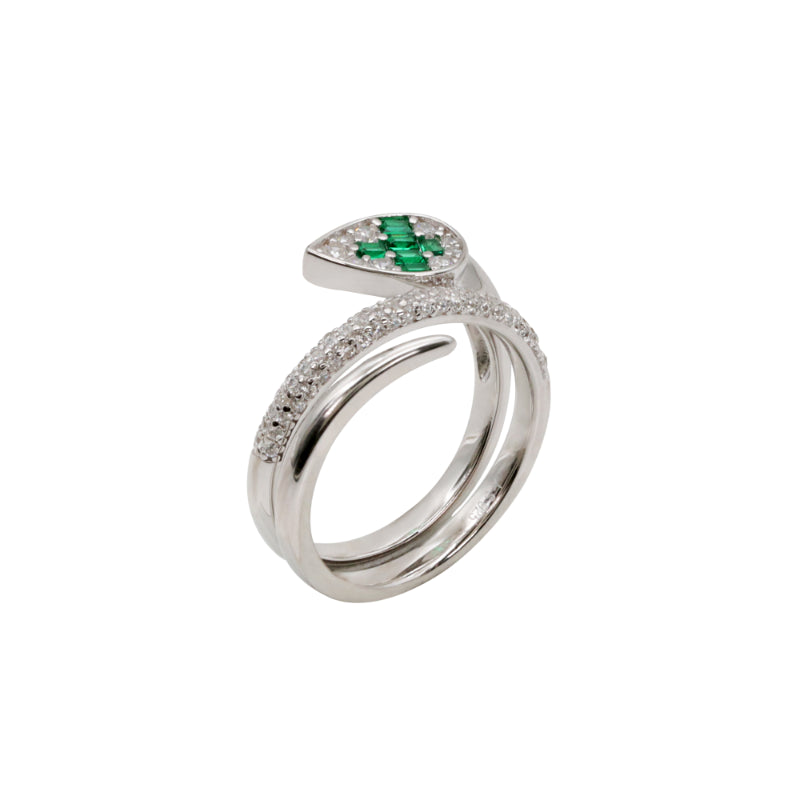 Pear-Shaped Emerald & CZ Bypass Ring