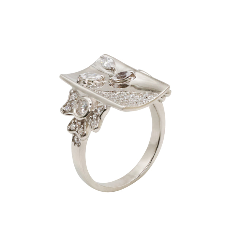 Silver & CZ Modern Butterfly Ring