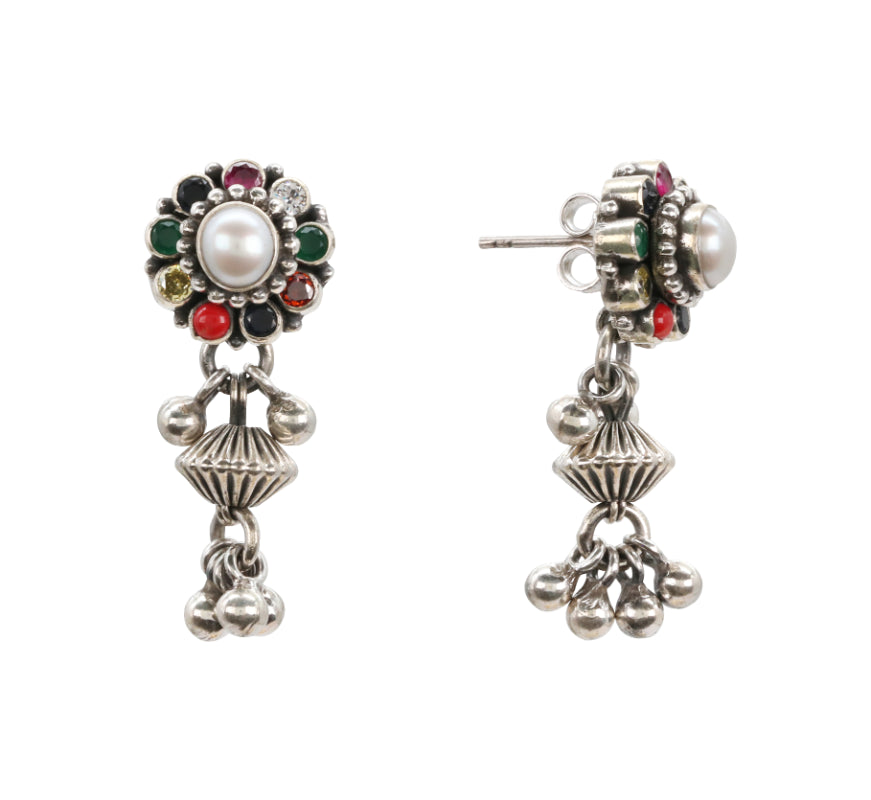 Navratan Bloom Silver Jewelry Set