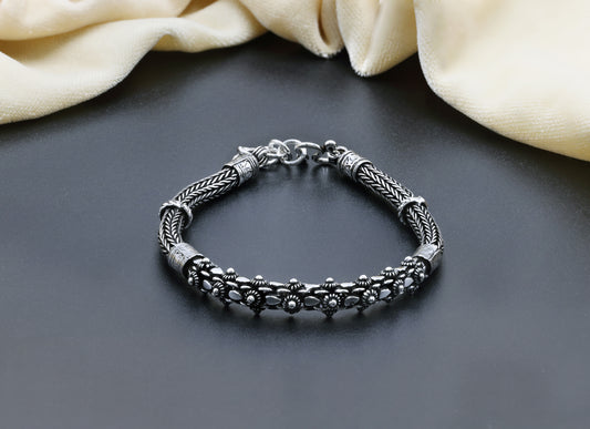 Vintage Bloom Antique Silver Men’s Bracelet
