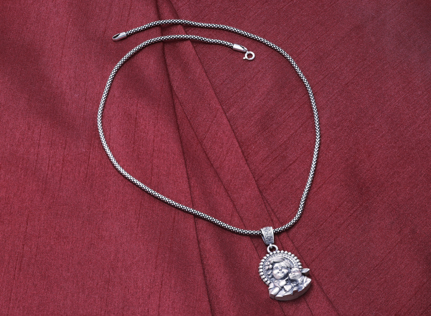 Divine Krishna Gopal Antique Silver Pendant Chain