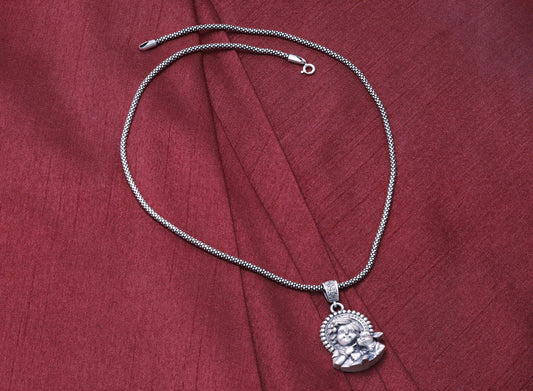 Divine Krishna Gopal Antique Silver Pendant Chain