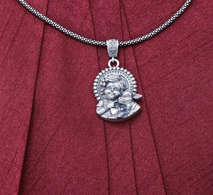 Divine Krishna Gopal Antique Silver Pendant Chain