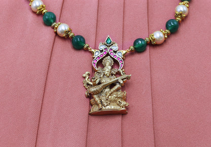 Divine Saraswati Mata Gold Polish Pendant Mala