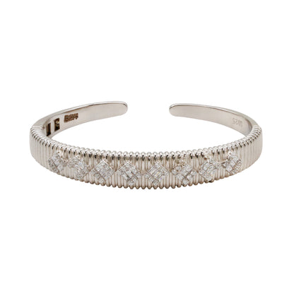 92.5 Hallmark Silver Ribbed Cuff Bracelet with Cubic Zirconia