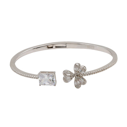Clover Blossom Sterling Silver & CZ Cuff Bracelet