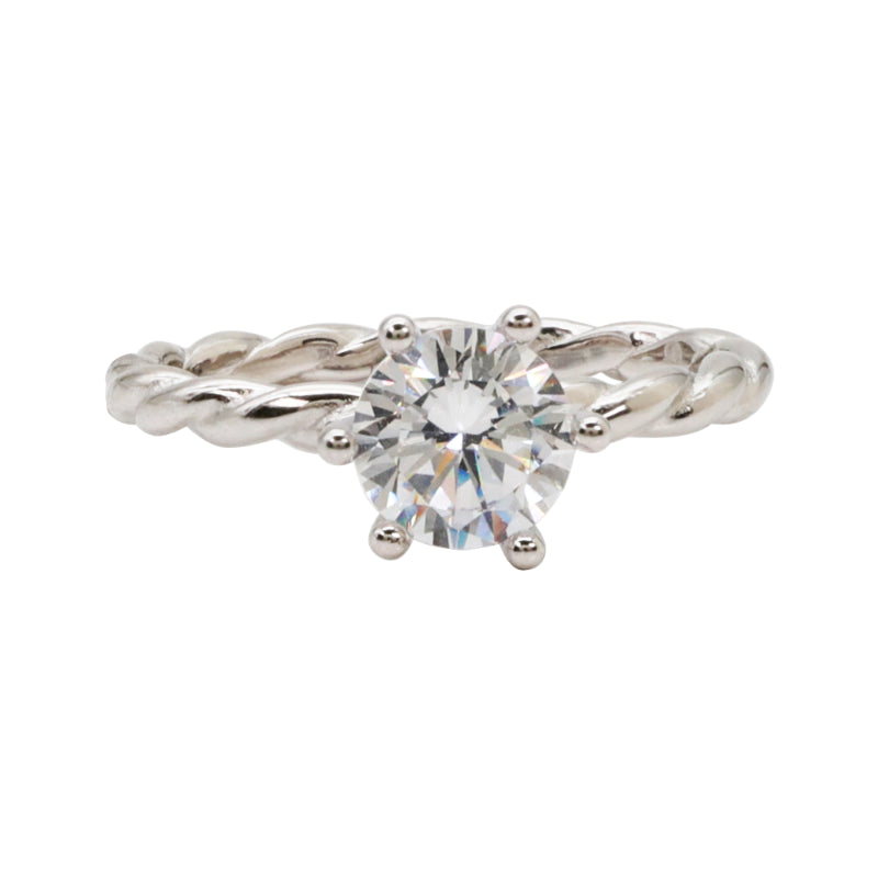 Silver & CZ Twisted Solitaire Ring