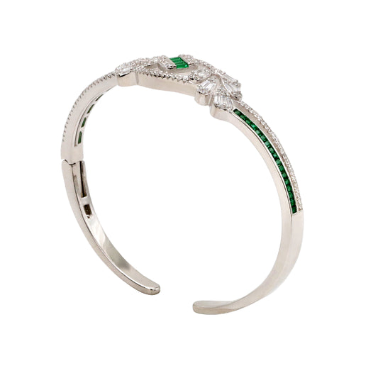 Elegant Leaf Green & CZ Accented Bangle