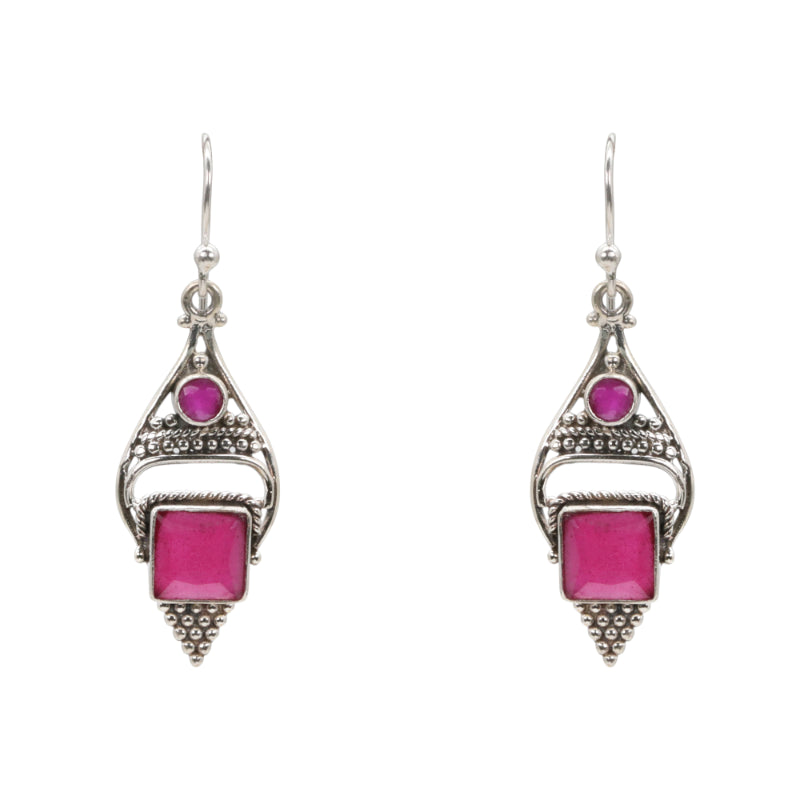 Fuchsia Teardrop Silver Dangle Earrings