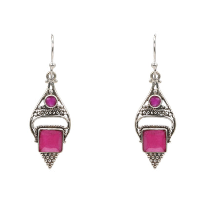 Fuchsia Teardrop Silver Dangle Earrings