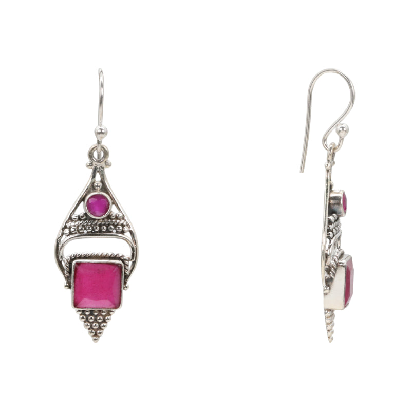 Fuchsia Teardrop Silver Dangle Earrings