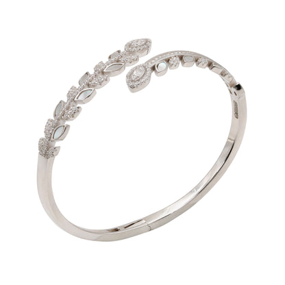 92.5 Hallmark Silver Cubic Zirconia and White Enamel Leaf Bracelet
