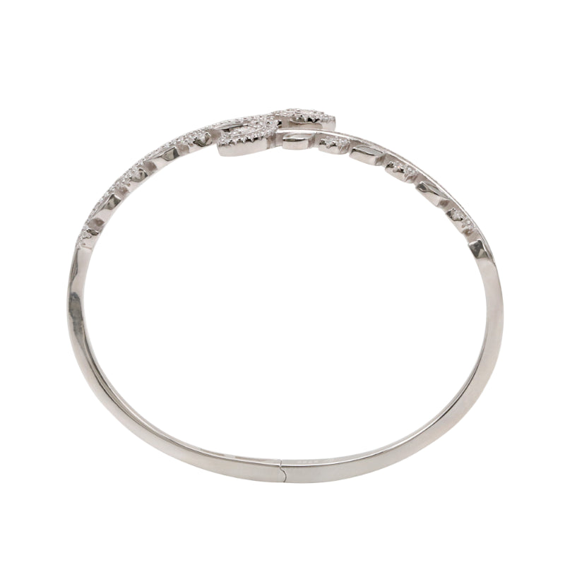 92.5 Hallmark Silver Cubic Zirconia and White Enamel Leaf Bracelet