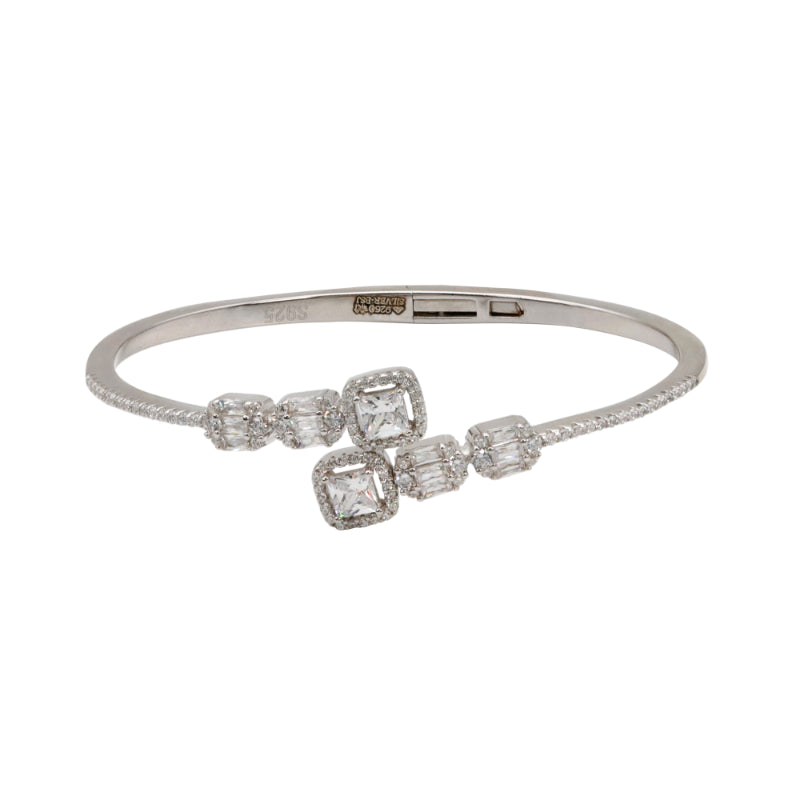92.5 Hallmark Silver Cubic Zirconia Square and Baguette Bracelet