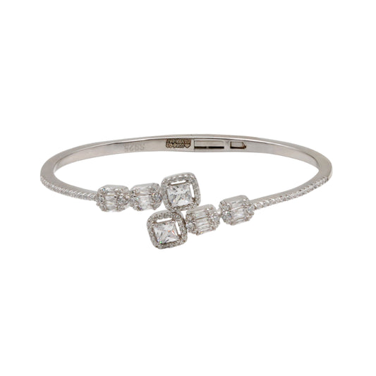 92.5 Hallmark Silver Cubic Zirconia Square and Baguette Bracelet