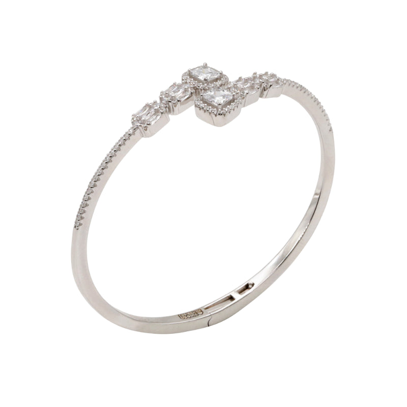 92.5 Hallmark Silver Cubic Zirconia Square and Baguette Bracelet