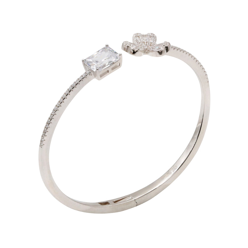 Clover Blossom Sterling Silver & CZ Cuff Bracelet