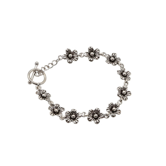 Dainty Silver Flower Bracelet