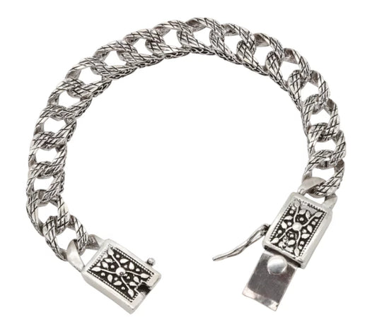 Oxidized Sterling Silver Intricate Curb Chain Bracelet for men