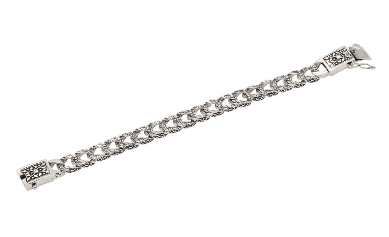 Oxidized Sterling Silver Intricate Curb Chain Bracelet for men