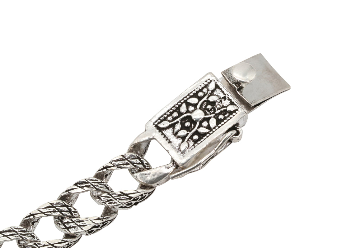 Oxidized Sterling Silver Intricate Curb Chain Bracelet for men