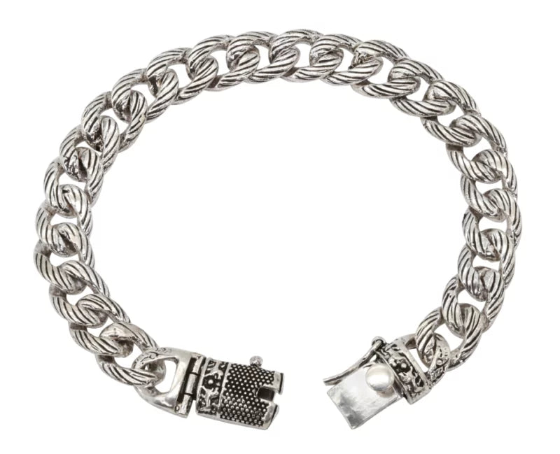 Oxidized Sterling Silver Rope Chain Link Bracelet for Men