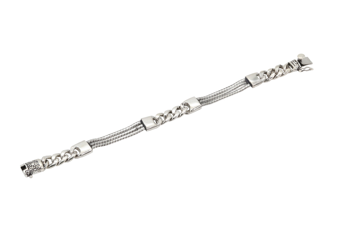 Sterling Silver Mixed Link Bracelet with Curb Chain