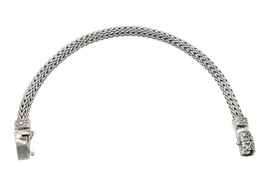 Sterling Silver Classic Chain Bracelet with Carved Clasp