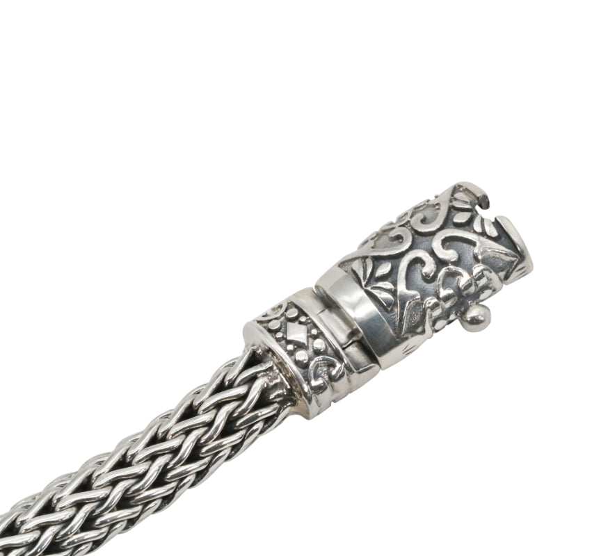 Sterling Silver Classic Chain Bracelet with Carved Clasp