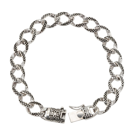 Oxidized Sterling Silver Textured Link Bracelet for Men
