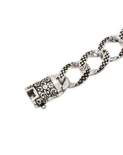 Oxidized Sterling Silver Textured Link Bracelet for Men