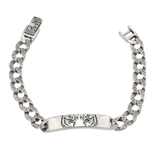 Piercing Gaze Oxidized Silver Chain Bracelet