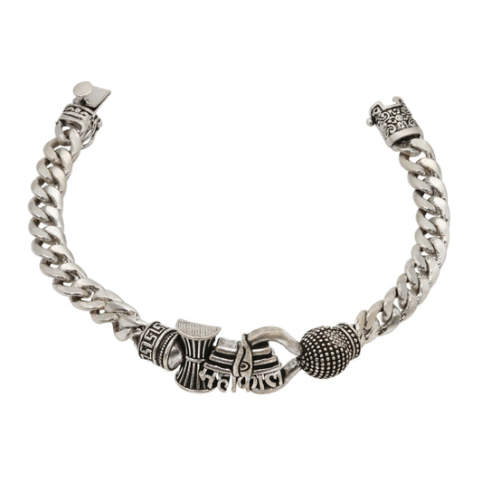 Oxidized Silver Mahadev-Inspired Chain Bracelet