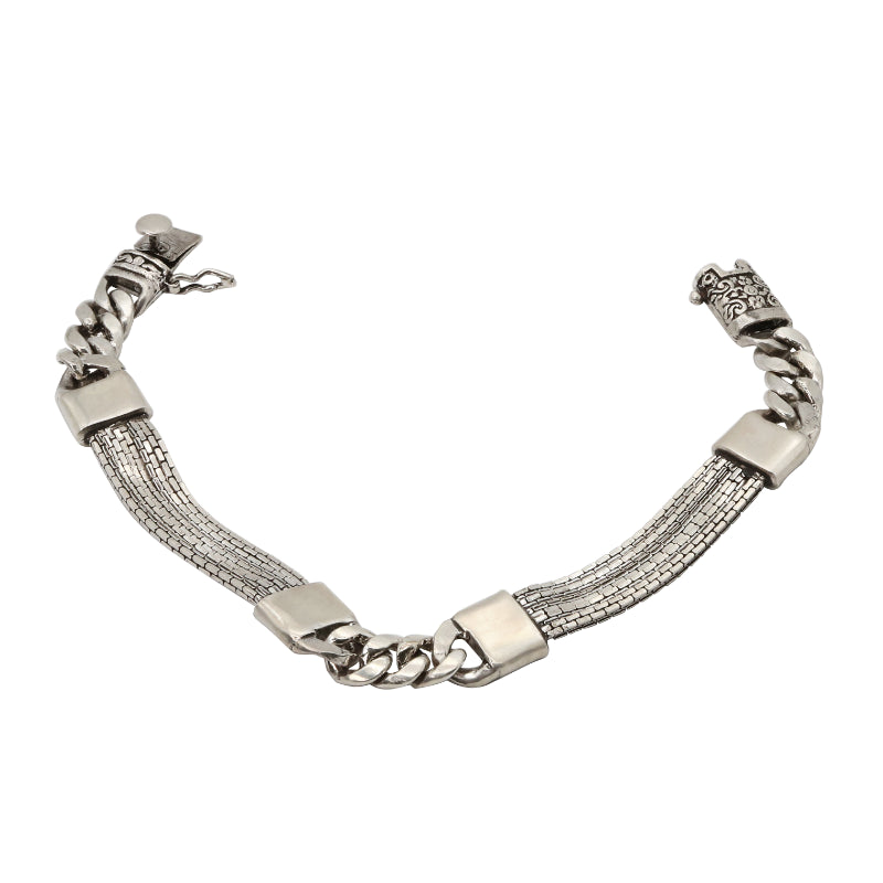 Mixed Texture Oxidized Silver Bracelet