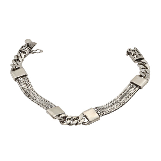Mixed Texture Oxidized Silver Bracelet
