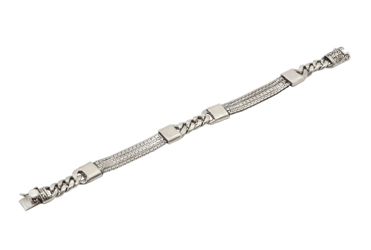 Mixed Texture Oxidized Silver Bracelet