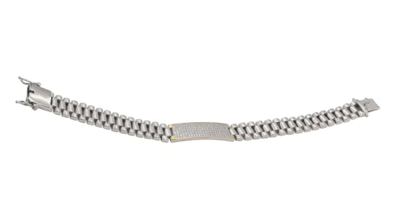 Pave CZ Accent Silver Link Bracelet